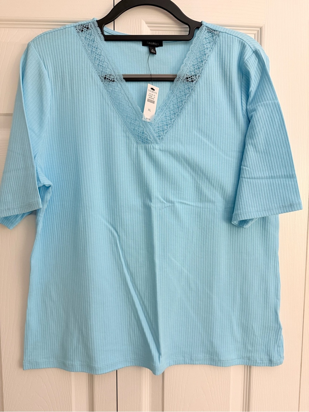 Talbots V-Neck Lace Trim Short Sleeve Top